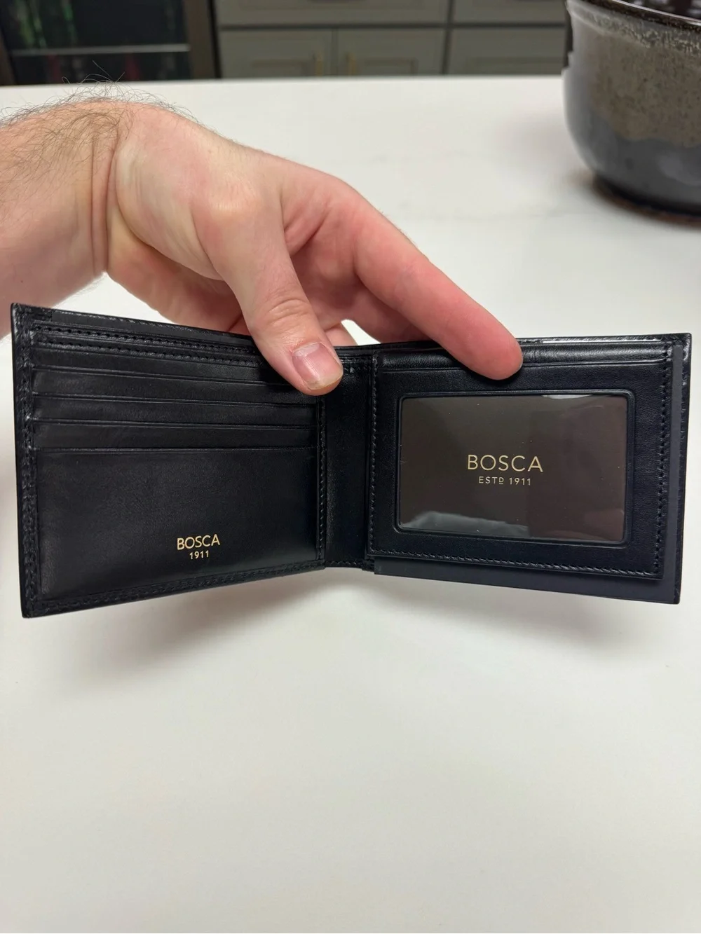 Bosca Black Leather Bi-Fold Card Holder